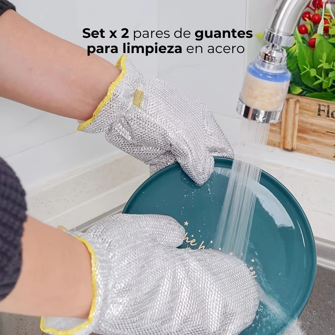 Set x 2 pares de guantes para limpieza en acero