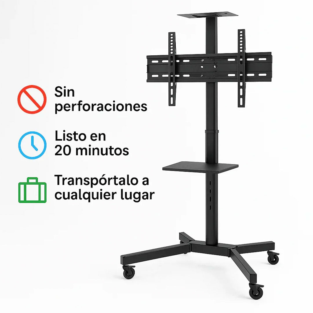 Soporte Móvil de Piso para TV 32’’– 65’’ con Ruedas y Estante📺