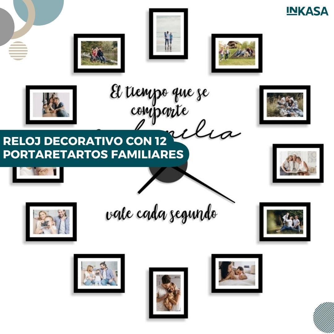 Reloj decorativo con 12 portaretartos Familiares