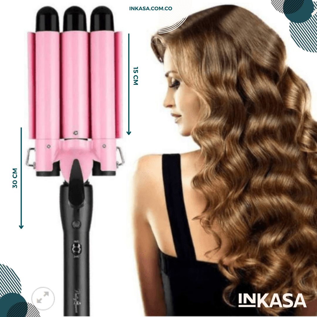 Pinza rizadora para cabello 3 tubos