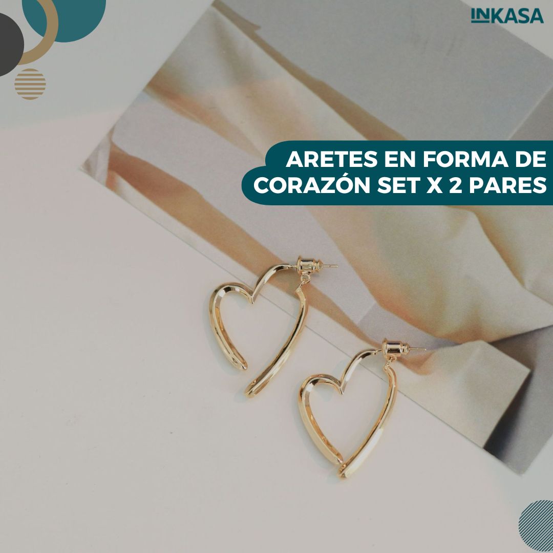 Aretes en forma de corazón set x 2 pares