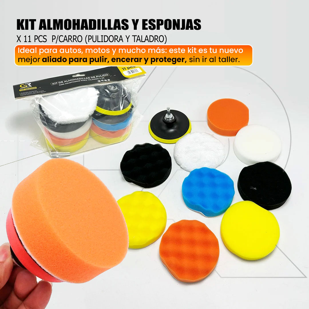 Kit de Almohadillas para Pulido – 11 Piezas para Coche, Moto y Más🚗🏍️