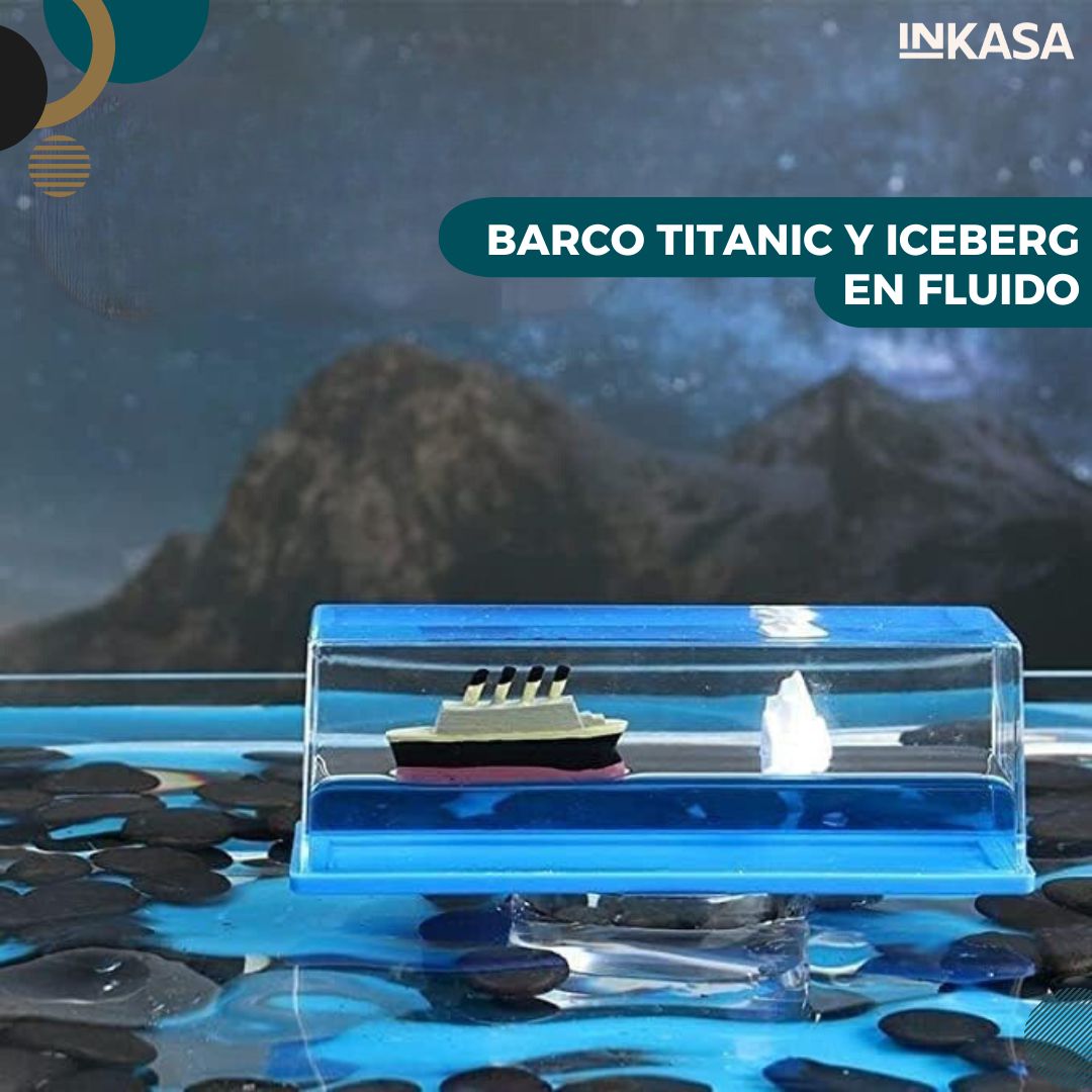 Barco Titanic y iceberg en fluido
