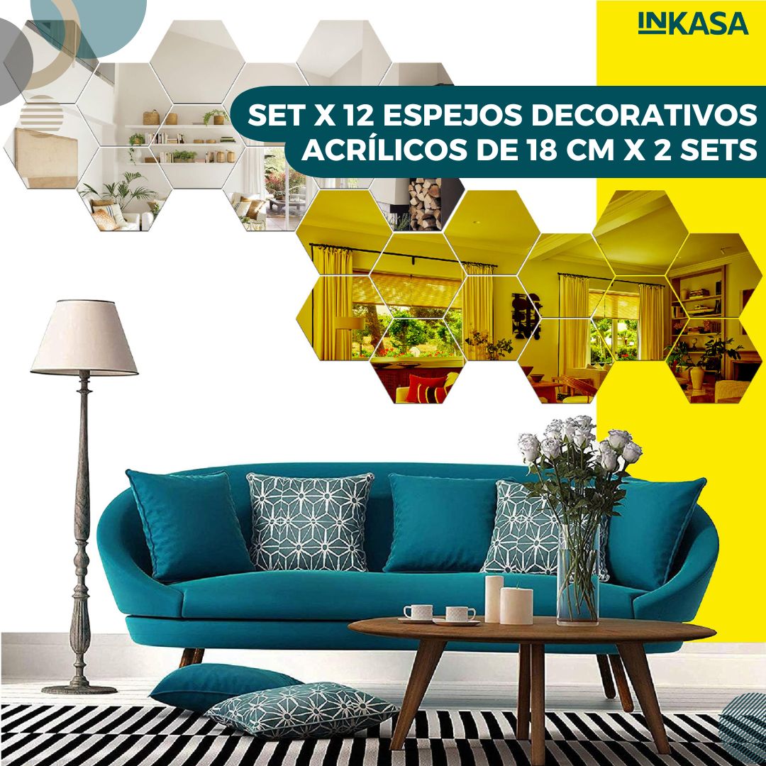 Set x 12 Espejos decorativos acrílicos de 18 cm x 2 sets