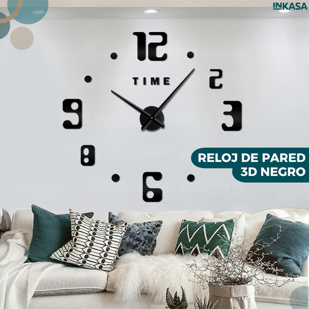 Reloj de pared 3D negro
