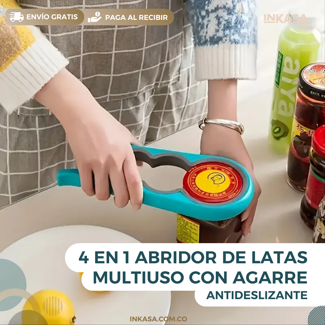 4 en 1 Abridor de Latas Multiuso con Agarre Antideslizante