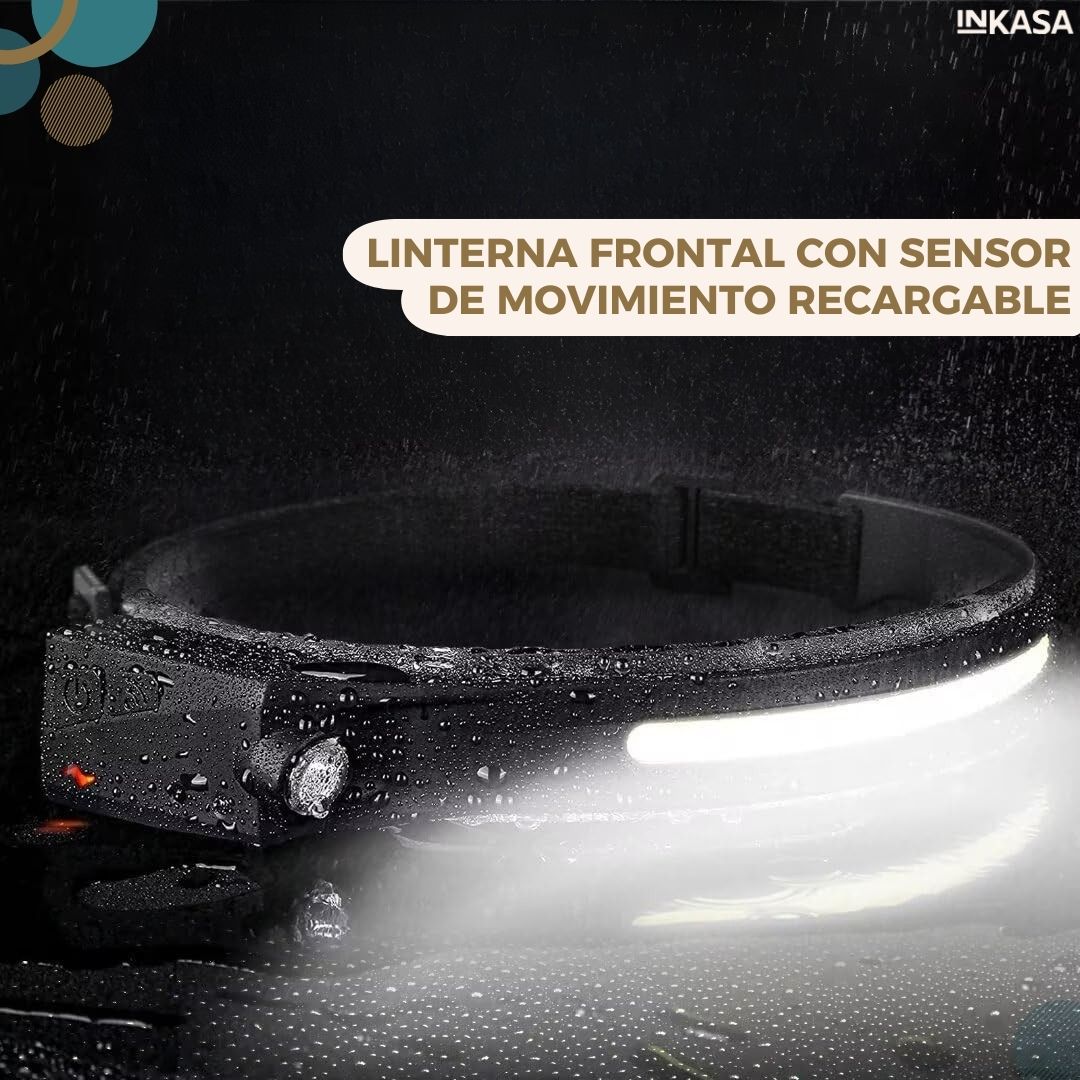 Linterna frontal con sensor de movimiento recargable