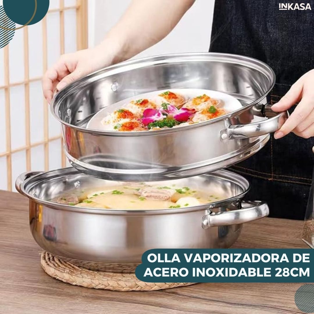 Olla vaporizadora de acero inoxidable 28cm