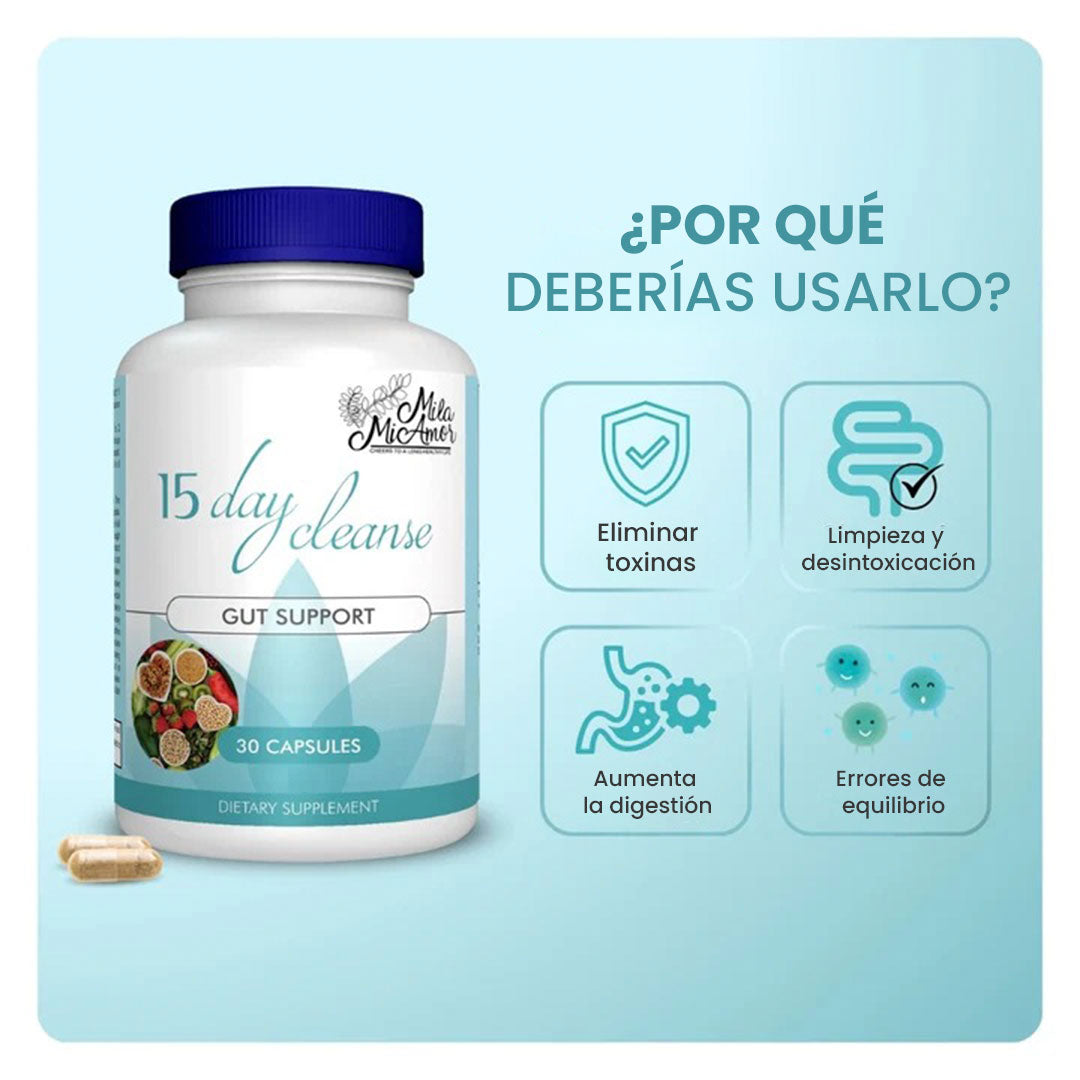 15 Day Cleanse - Detox Avanzado con extractos naturales (30 cápsulas x tarro)🍃