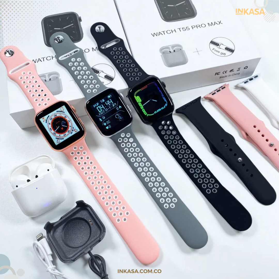 Combo Reloj Smartwatch T55 Promax + Audifonos In-ear Pulso.