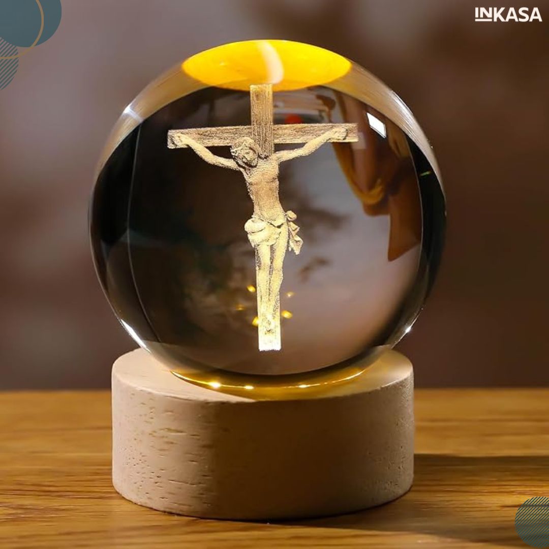 Lámpara esfera LED con temática de Jesús