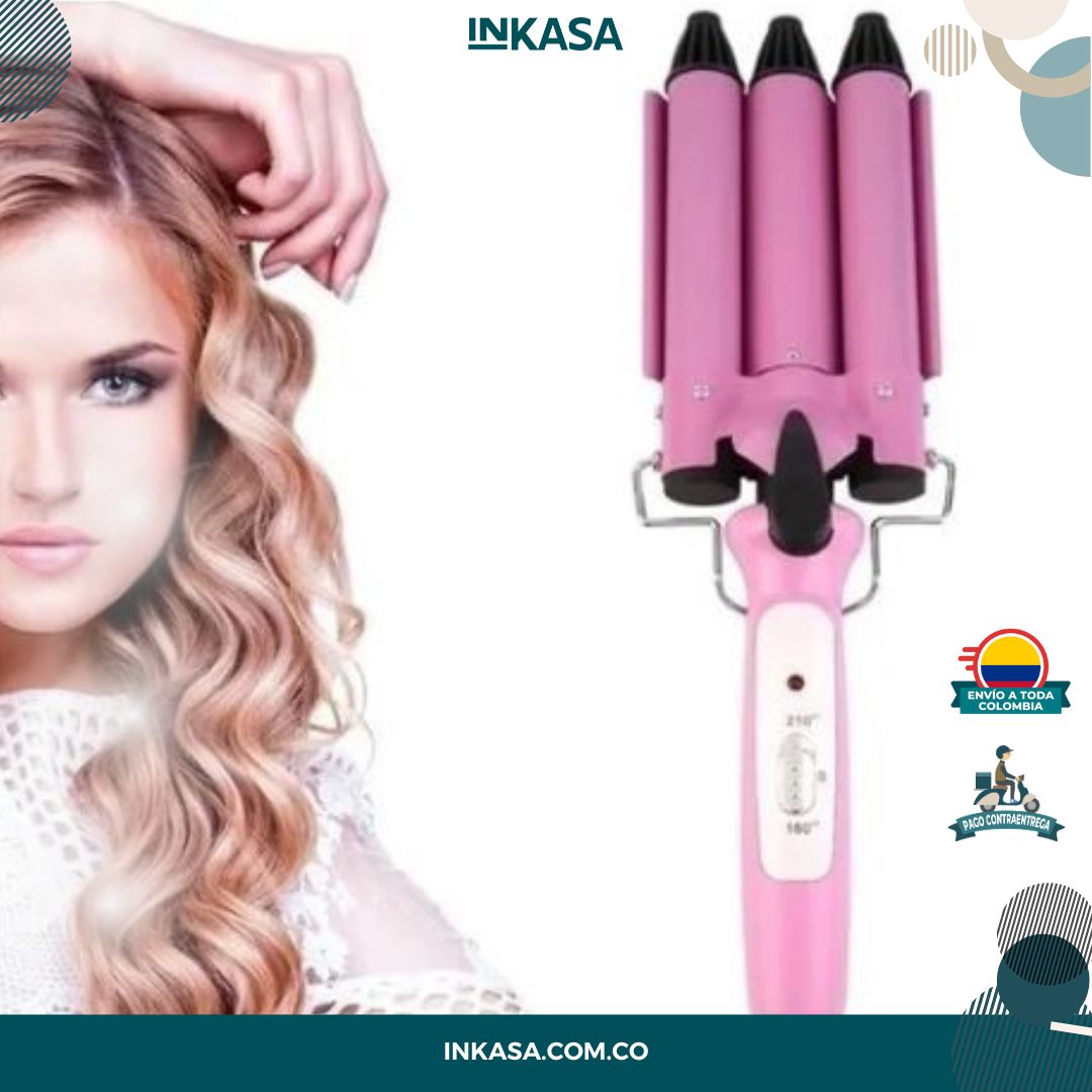 Pinza rizadora para cabello 3 tubos