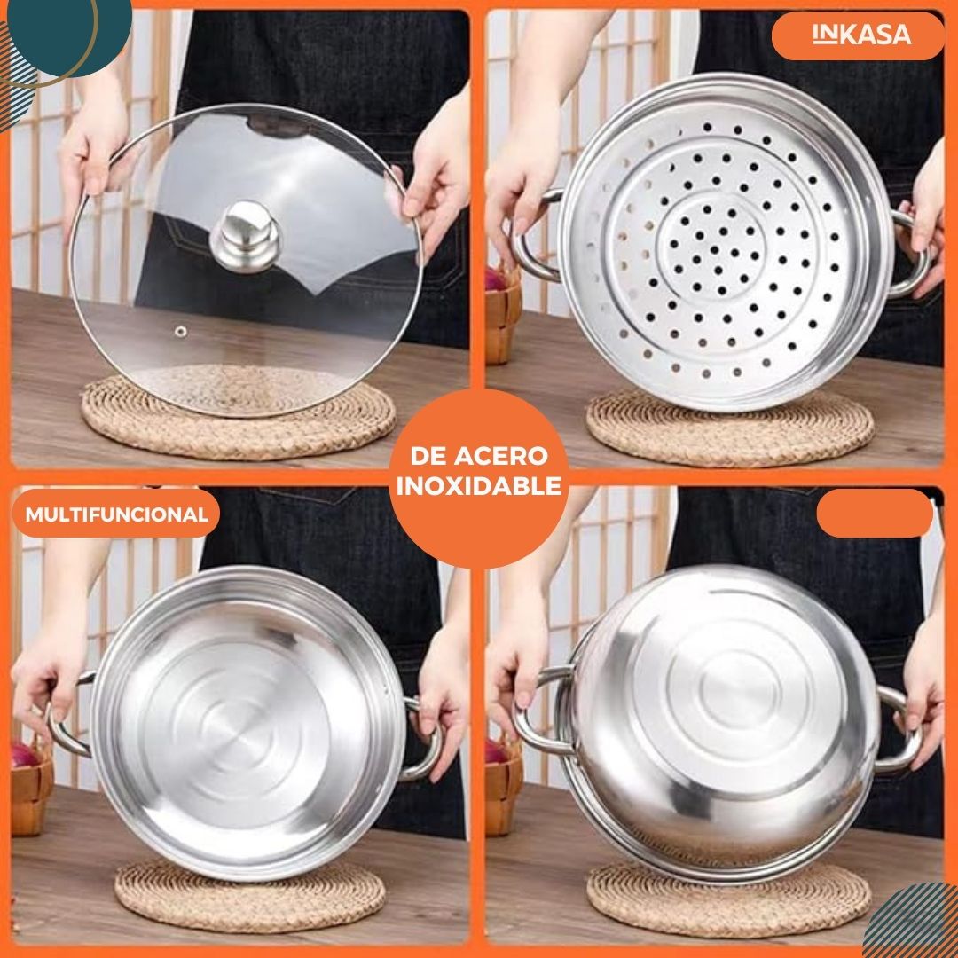 Olla vaporizadora de acero inoxidable 28cm