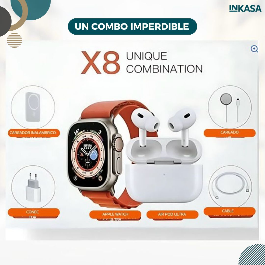 Combo smartwatch, airpods, batería y cargador inalámbrico