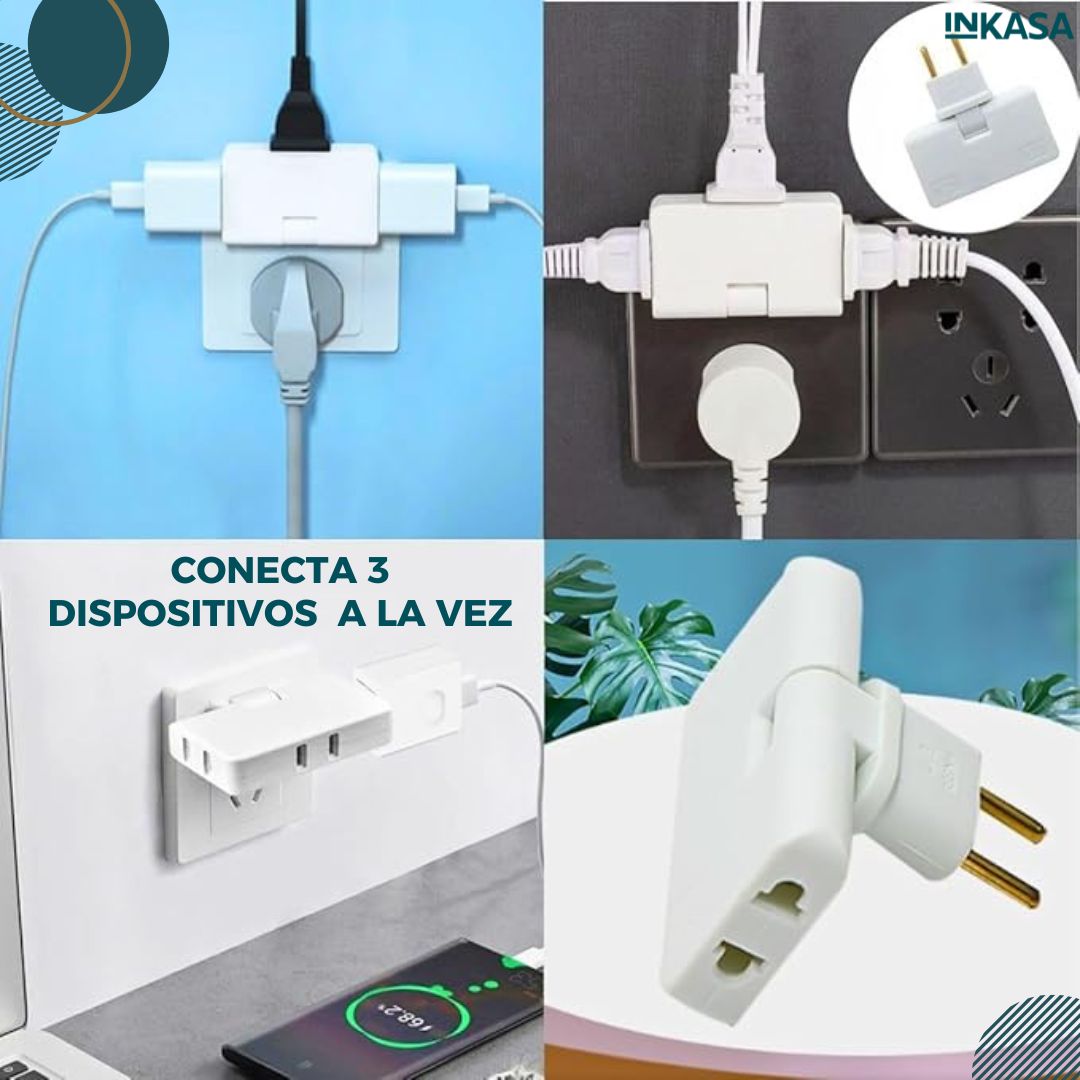 Adaptador de toma corriente giratorio x 3 unds