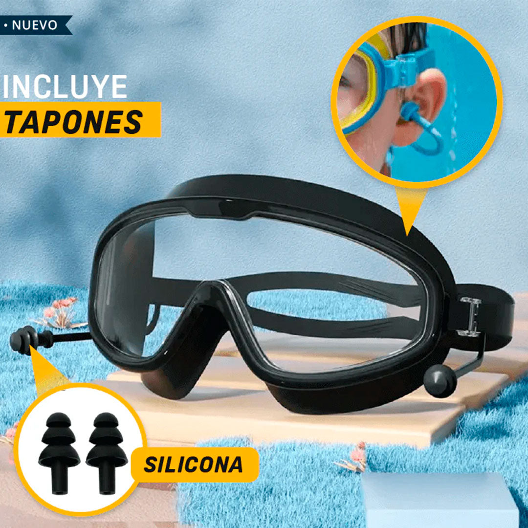 🏊♀️ Gafas de Natación con Tapones – Para Niños y Adultos | Protección Total en el Agua