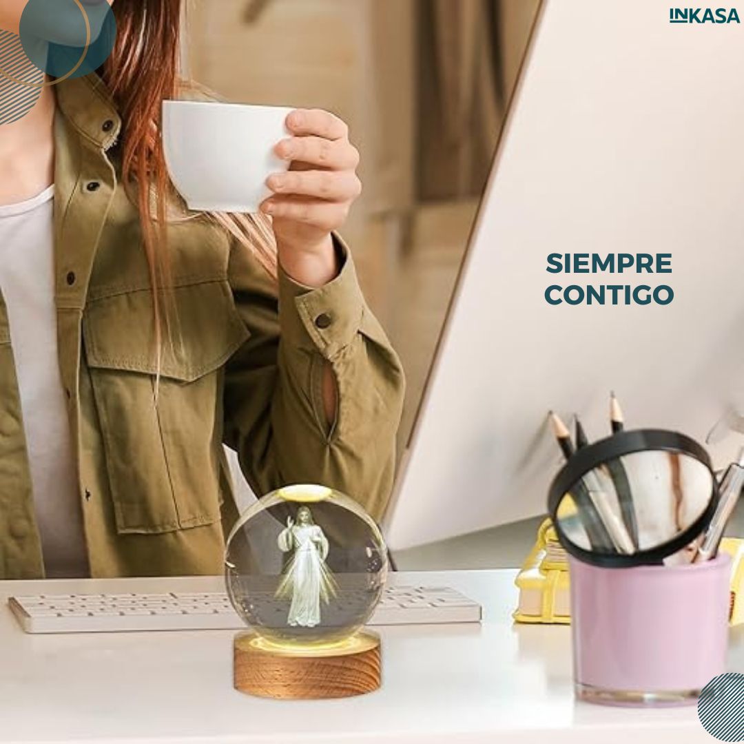 Lámpara esfera LED con temática de Jesús