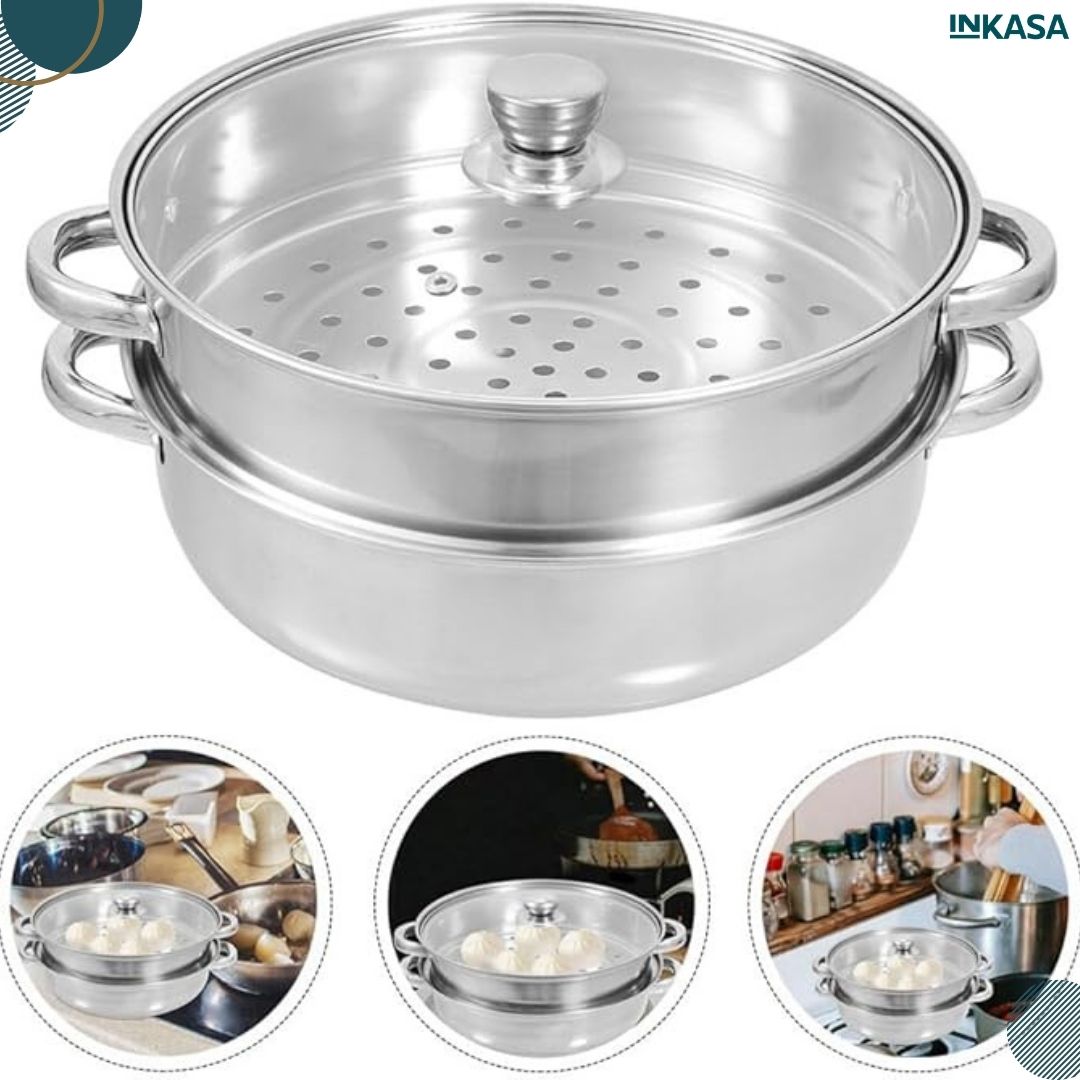 Olla vaporizadora de acero inoxidable 28cm