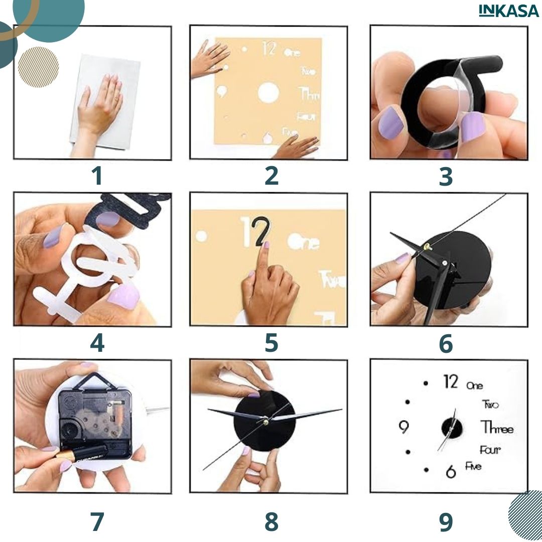 Reloj de pared 3D negro