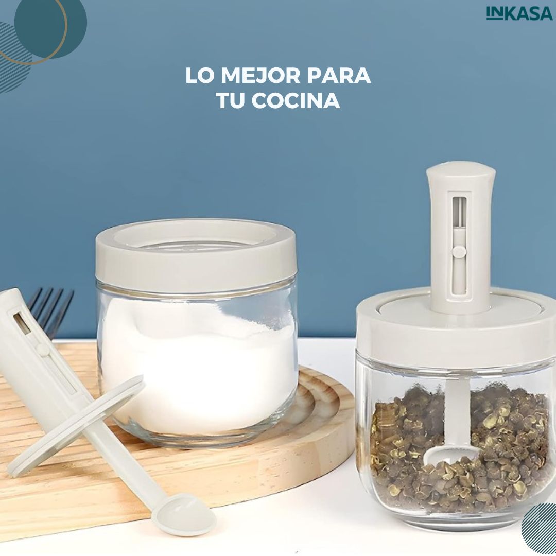 Tarro para condimentos con cuchara retráctil