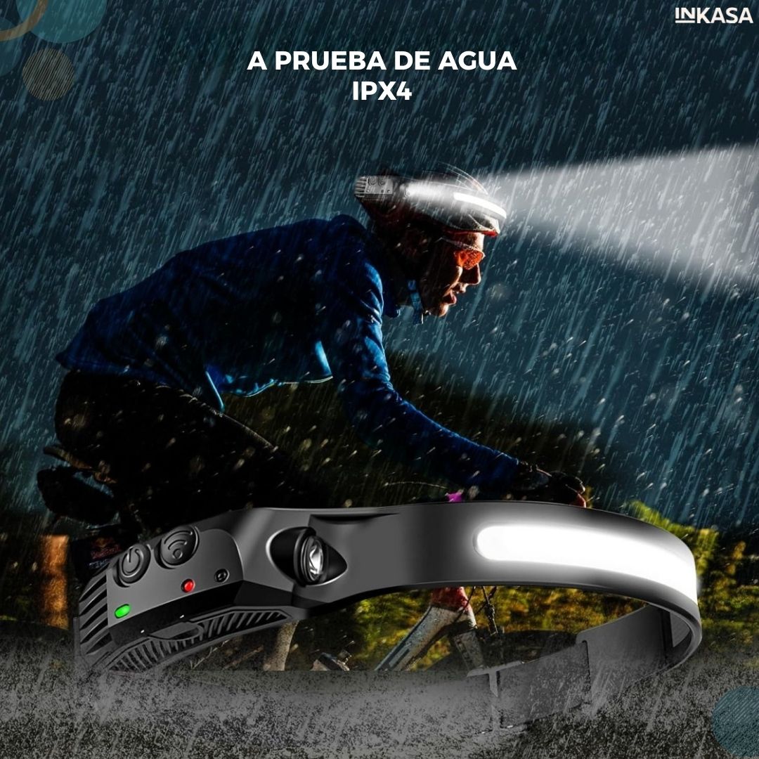 Linterna frontal con sensor de movimiento recargable