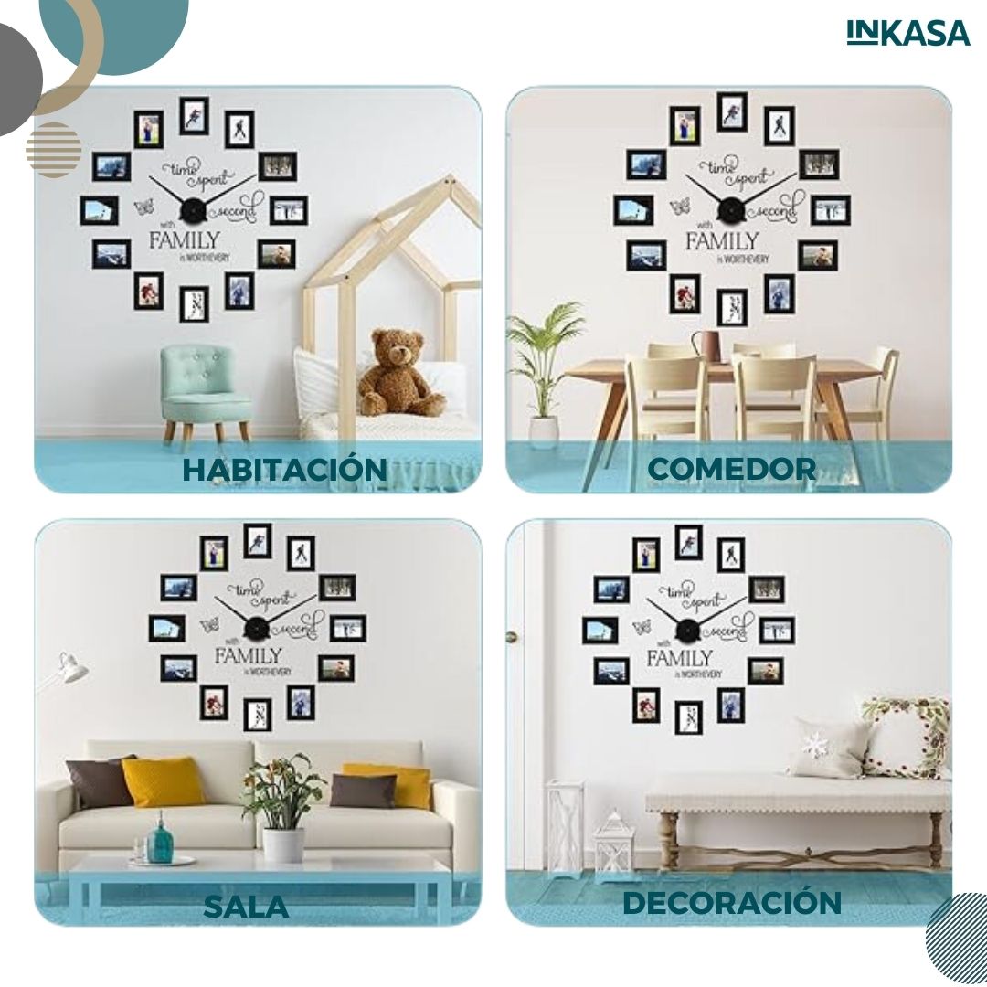 Reloj decorativo con 12 portaretartos Familiares