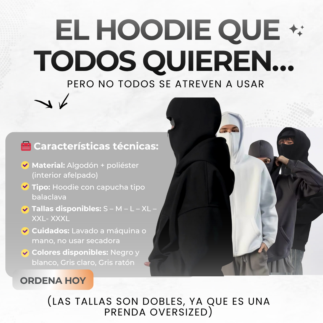 🥷Hoodie Ninja con Balaclava Integrada – Estilo, protección y actitud en una sola prenda