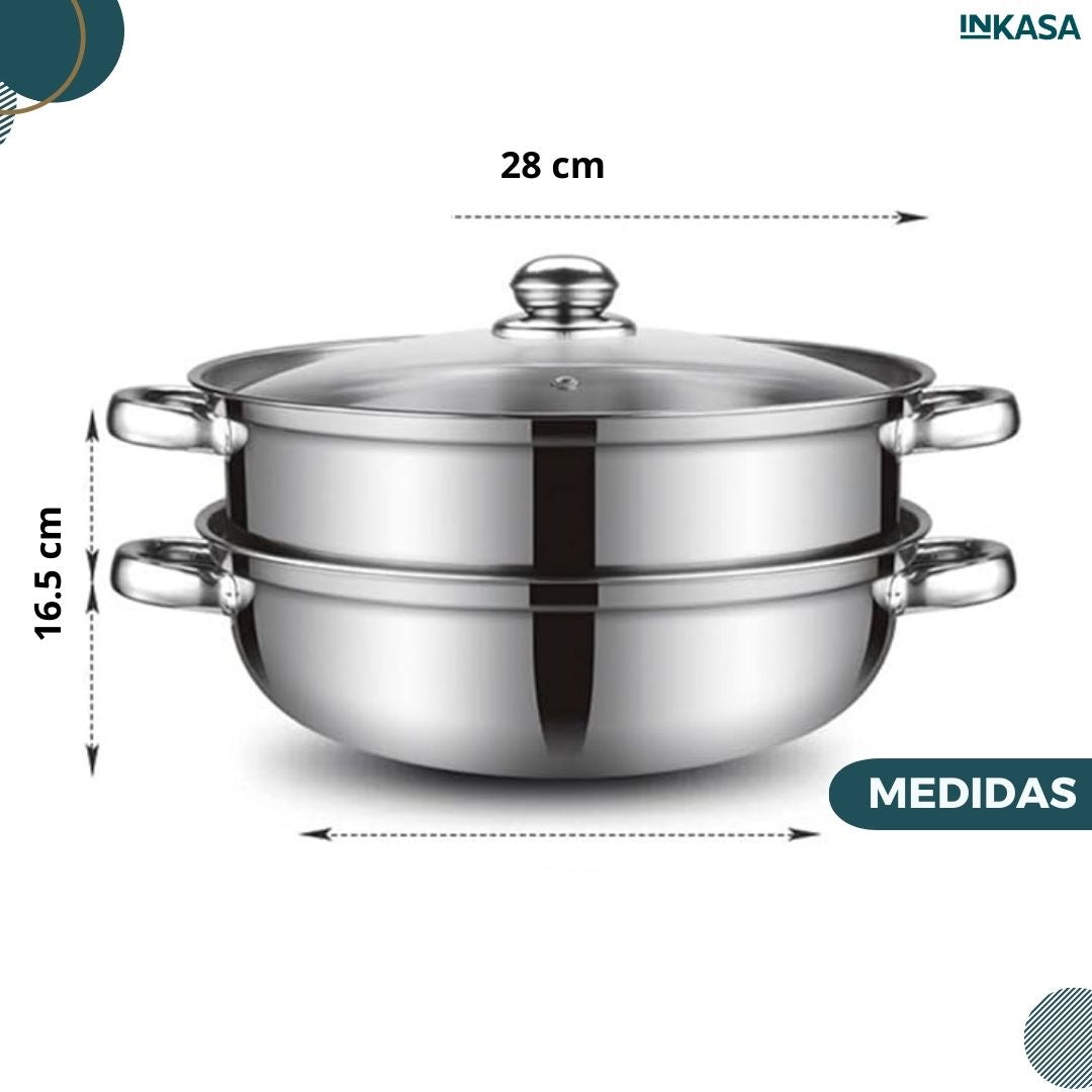 Olla vaporizadora de acero inoxidable 28cm