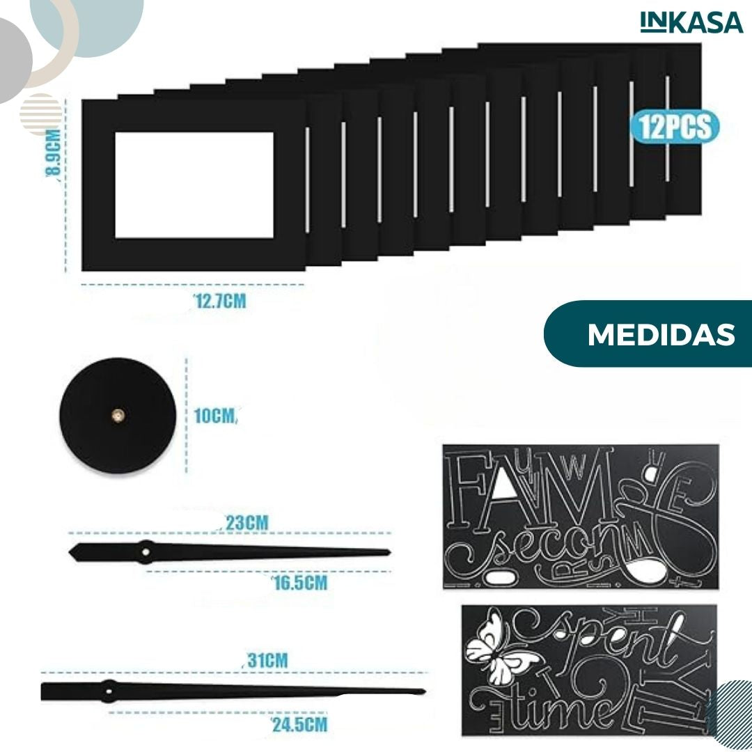 Reloj decorativo con 12 portaretartos Familiares