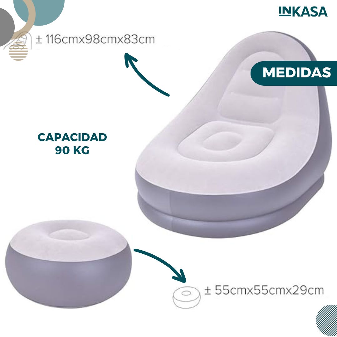 Sillón + puff inflable confort