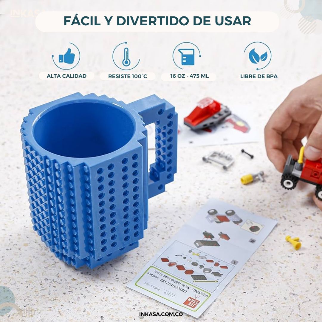 Taza Mug Lego + Piezas Lego pequeñas