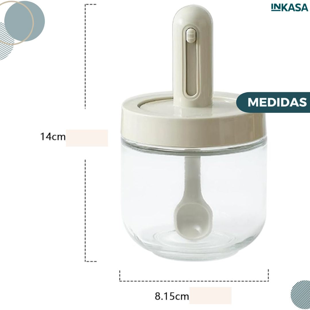 Tarro para condimentos con cuchara retráctil