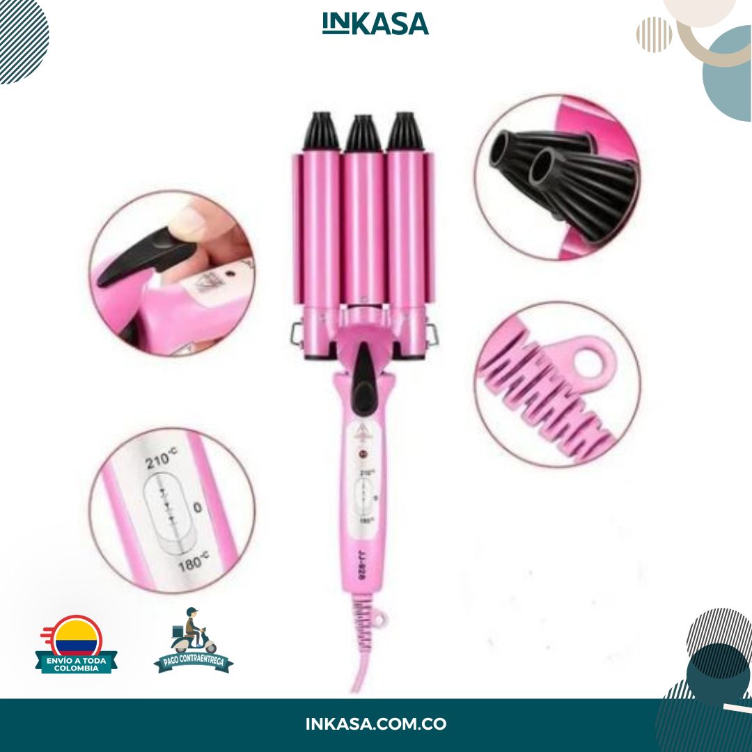 Pinza rizadora para cabello 3 tubos