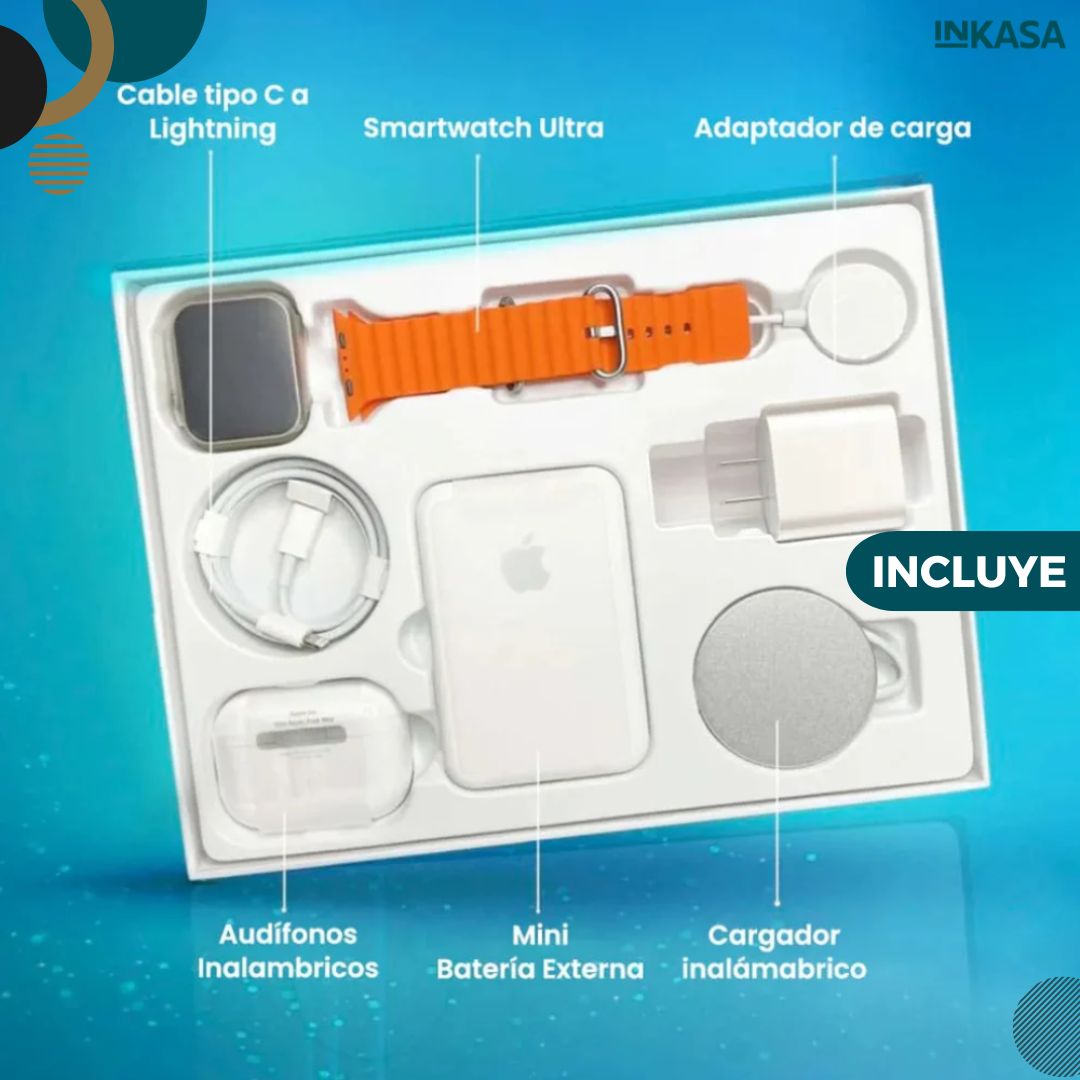 Combo smartwatch, airpods, batería y cargador inalámbrico