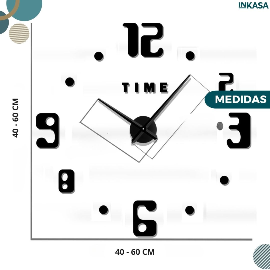 Reloj de pared 3D negro
