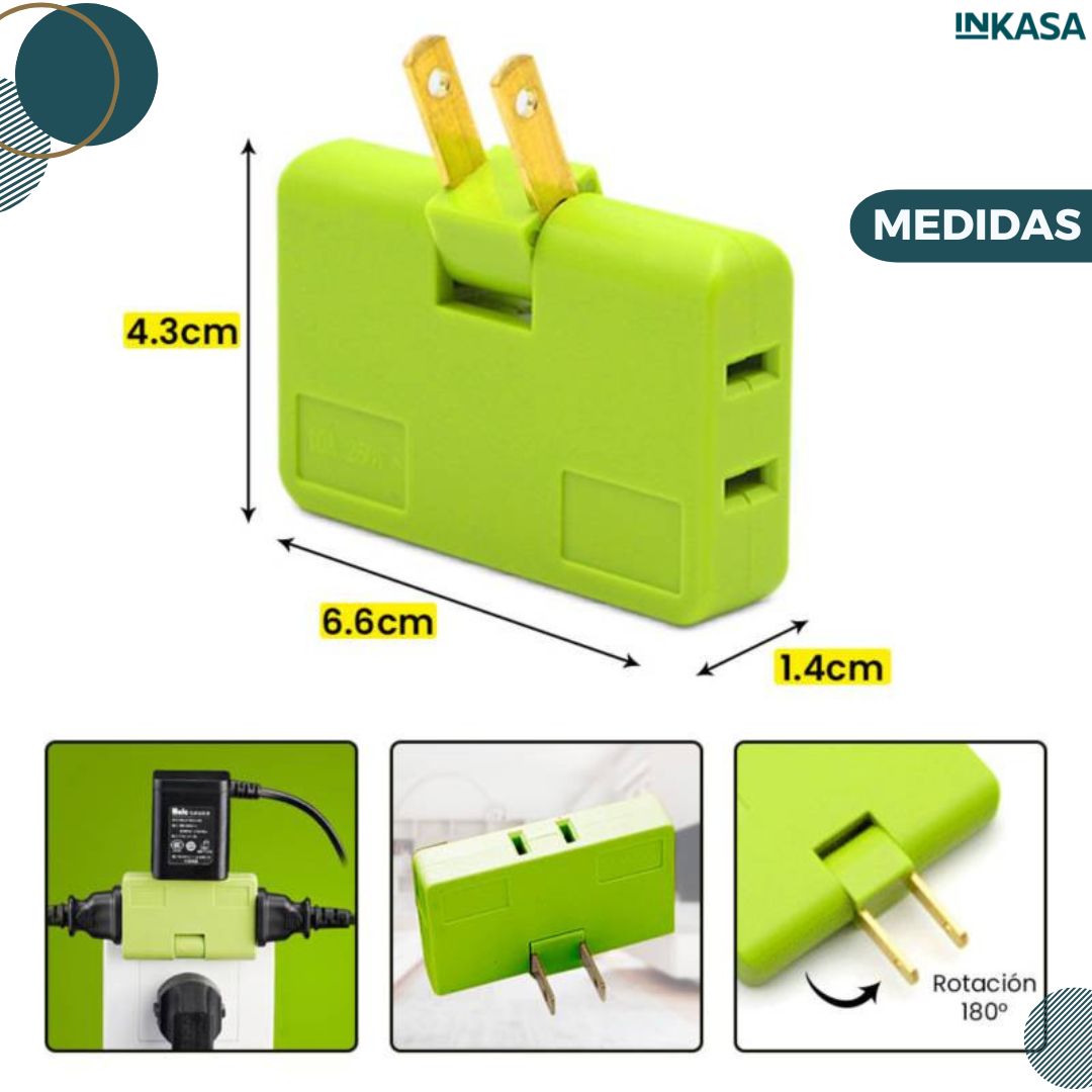Adaptador de toma corriente giratorio x 3 unds