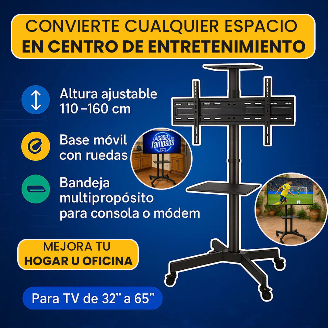 Soporte Móvil de Piso para TV 32’’– 65’’ con Ruedas y Estante📺