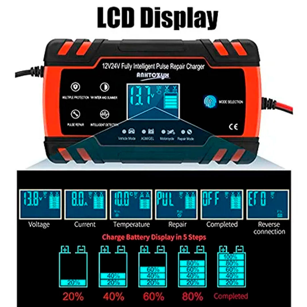 🛣️Cargador de Batería 12V para Vehículo: Recarga tu batería en minutos y olvídate de quedarte varado.