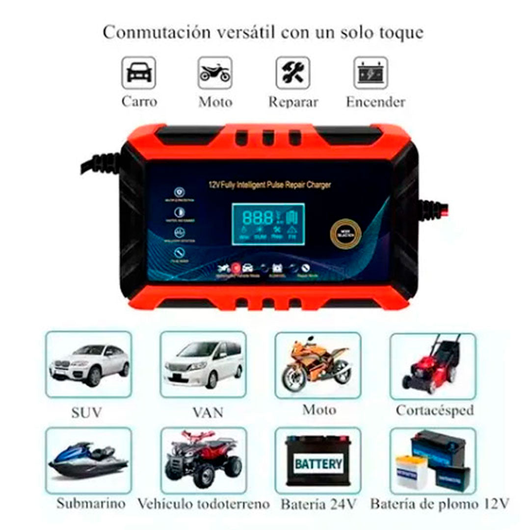 🛣️Cargador de Batería 12V para Vehículo: Recarga tu batería en minutos y olvídate de quedarte varado.
