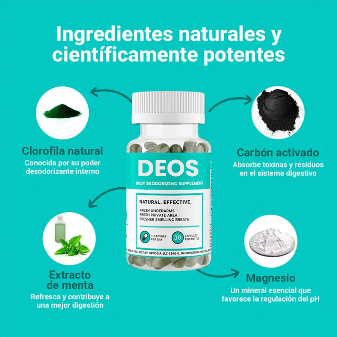 🌬️DEOS Detox+ – Cápsulas Naturales para Control del Olor Corporal desde Adentro🍃
