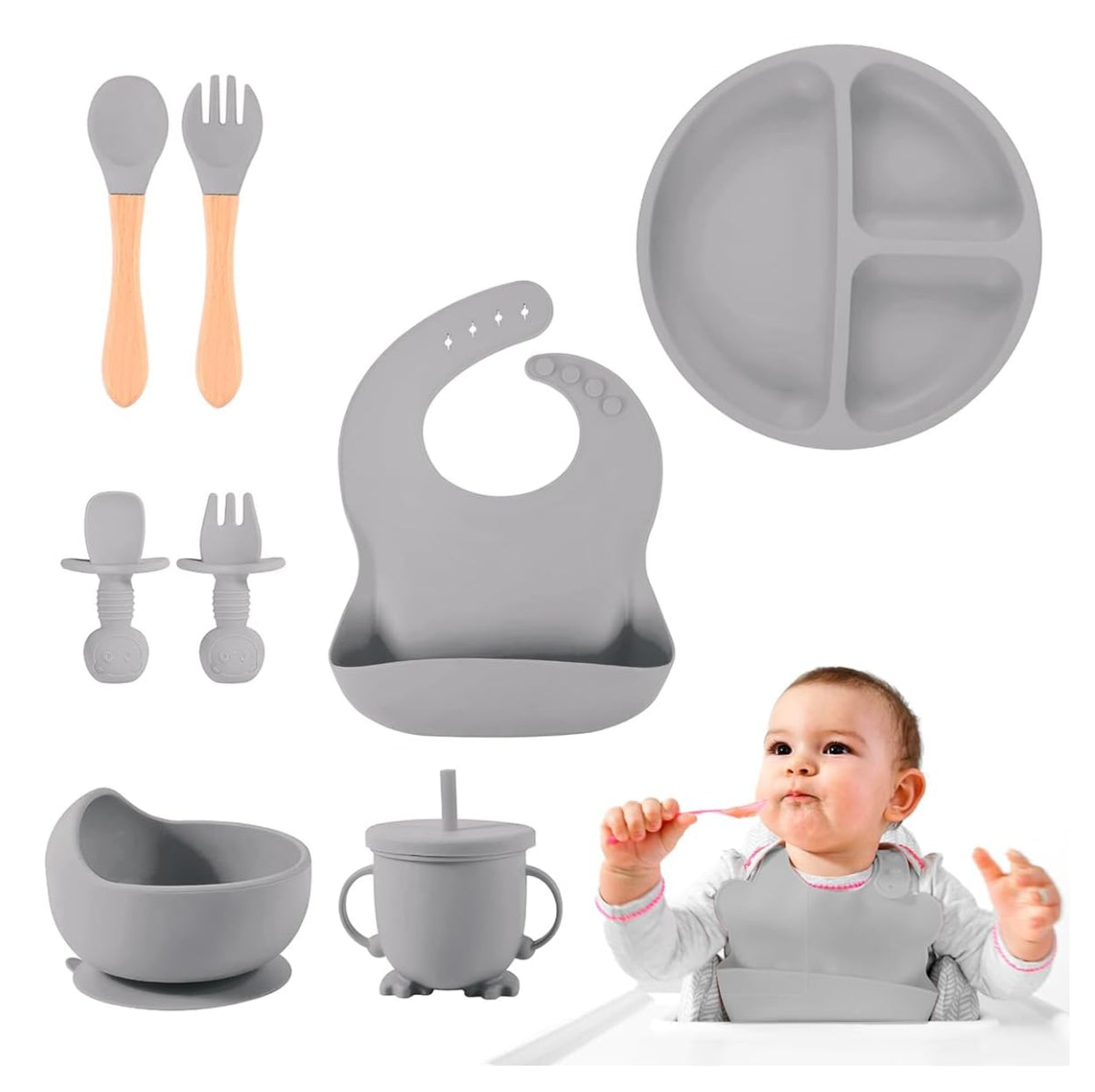 Set vajilla en silicona para bebé 5 piezas