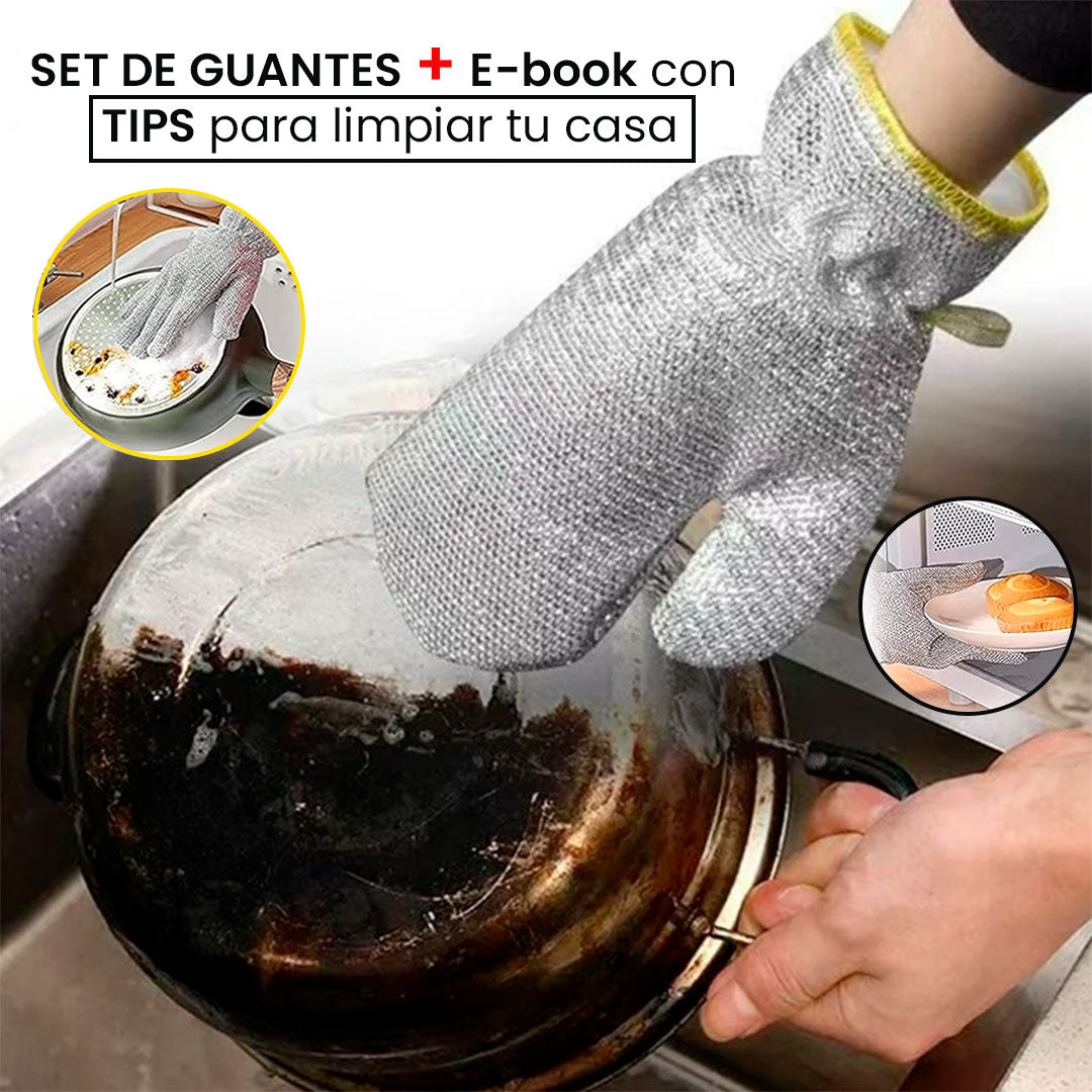Set x 2 pares de guantes para limpieza en acero + E-book con TIPS para limpiar tu casa GRATIS💯