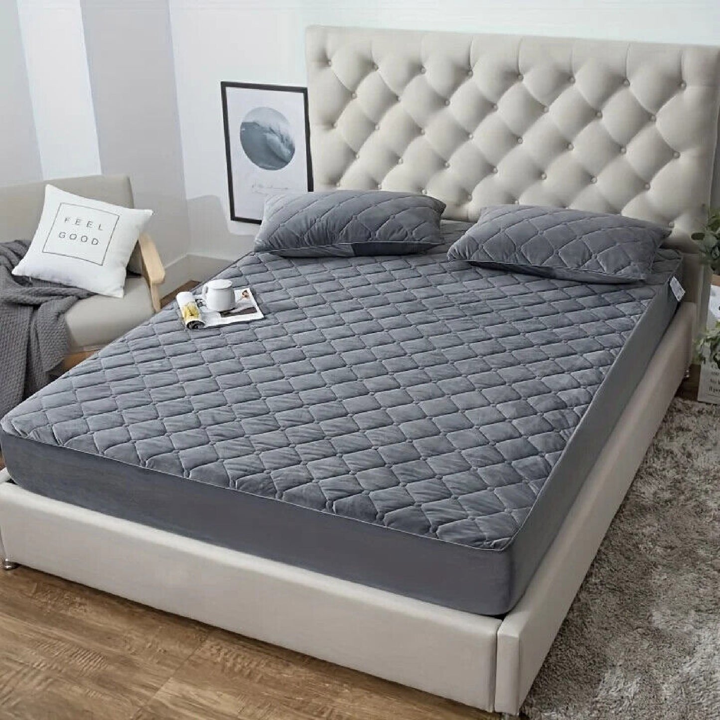 Protector de colchón y almohadas afelpado cama sencilla, doble y King