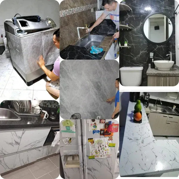 PAPEL STICKER DE MARMOL: protege y modifica el aspecto de tu cocina en una PREMIUM😎🏡