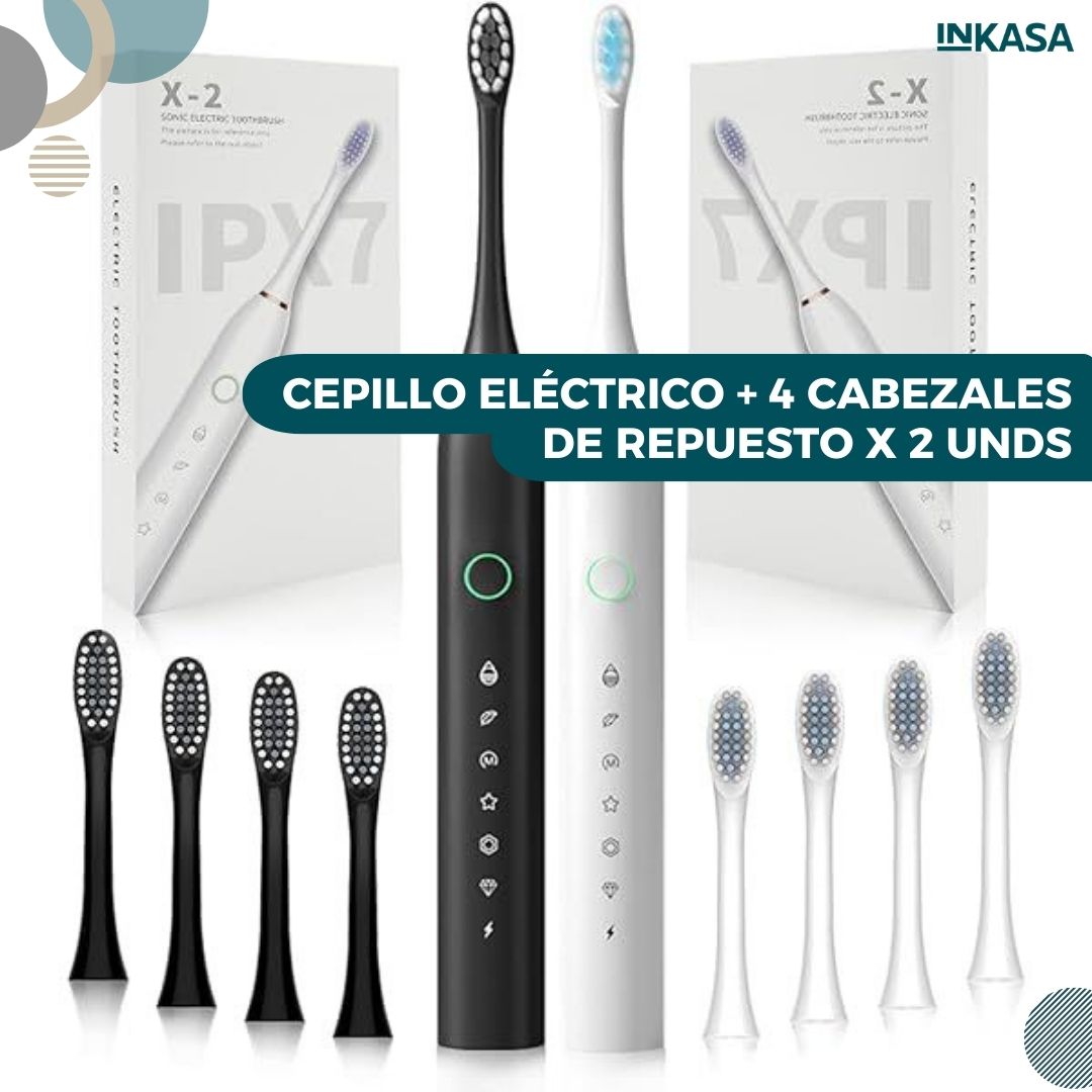 Cepillo eléctrico + 4 cabezales de repuesto x 2 unds