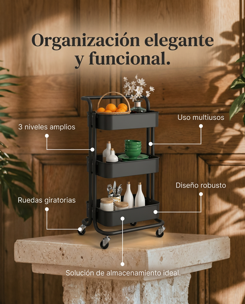 Carro Organizador De Cocina Multiusos Mueble Hogar 3 niveles