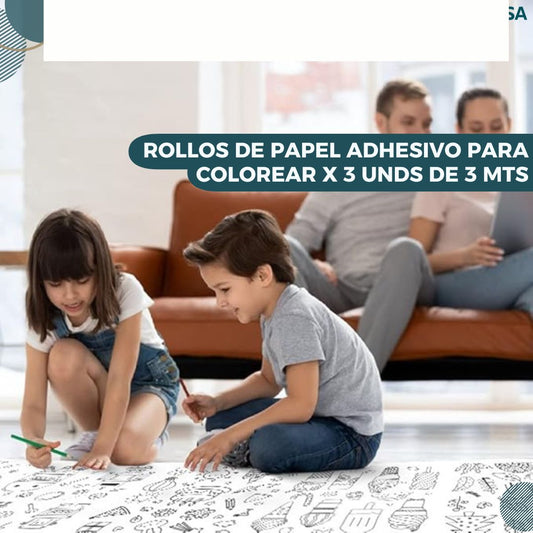 Rollos de papel adhesivo para colorear x 3 unds de 3 mts