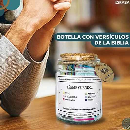 Botella con versículos de la biblia