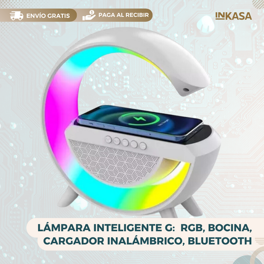 Lámpara Inteligente G: RGB, Bocina, Cargador Inalámbrico, Bluetooth