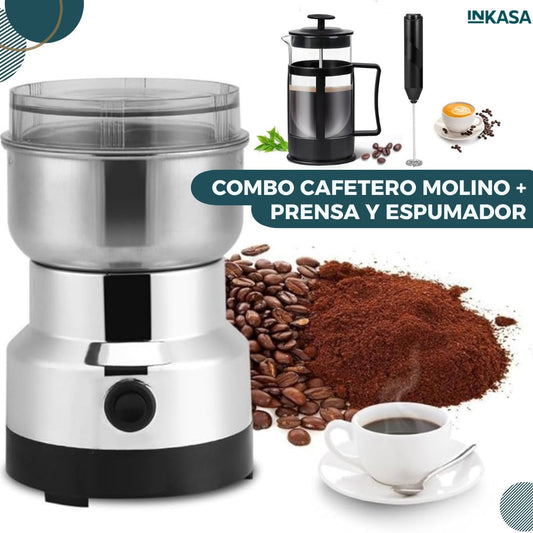 Combo cafetero molino + prensa y espumador